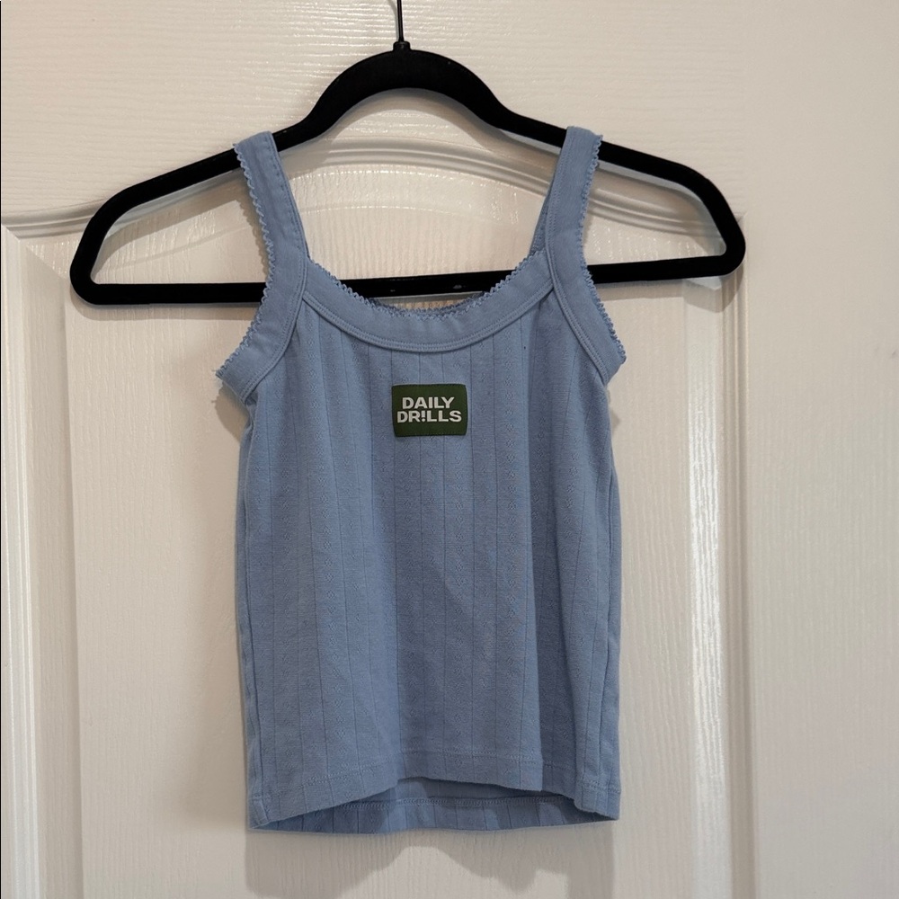 Daily Drills!!! XS/S Blue Ribbed Pointelle Tank with Logo Patch